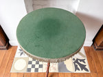 Load image into Gallery viewer, Antique Faux Bamboo Gypsy Table With Green Tasseled Felt Top
