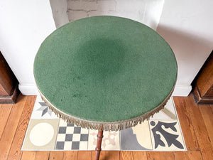 Antique Faux Bamboo Gypsy Table With Green Tasseled Felt Top