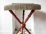 Load image into Gallery viewer, Antique Faux Bamboo Gypsy Table With Green Tasseled Felt Top
