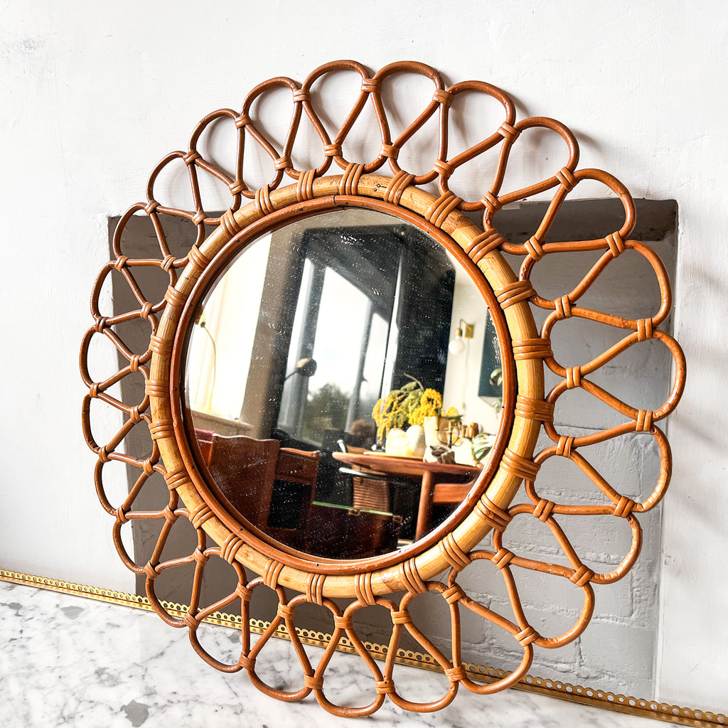 Vintage French Circular Bamboo Wall Mirror