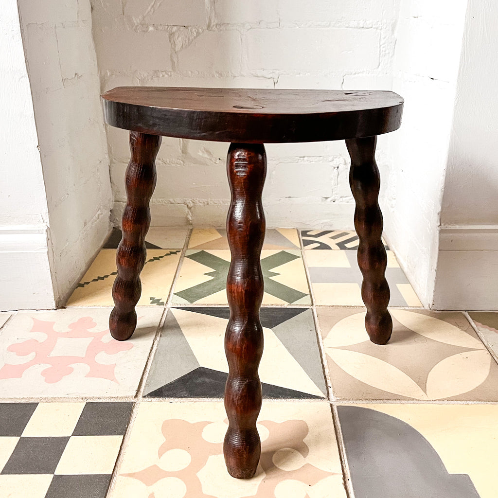 Small French Vintage Stool With Bobbin Legs
