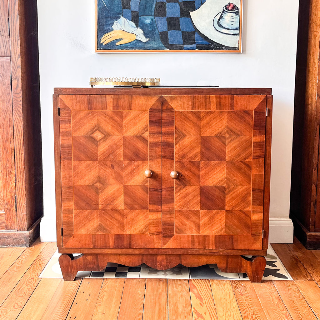 French Vintage Art Deco Style Parquetry Cabinet