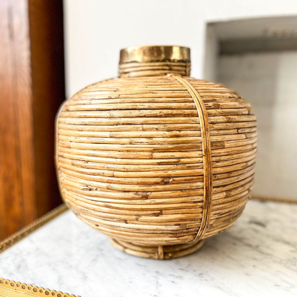 Gabriella Crespi Style Pencil Reed And Brass Vase