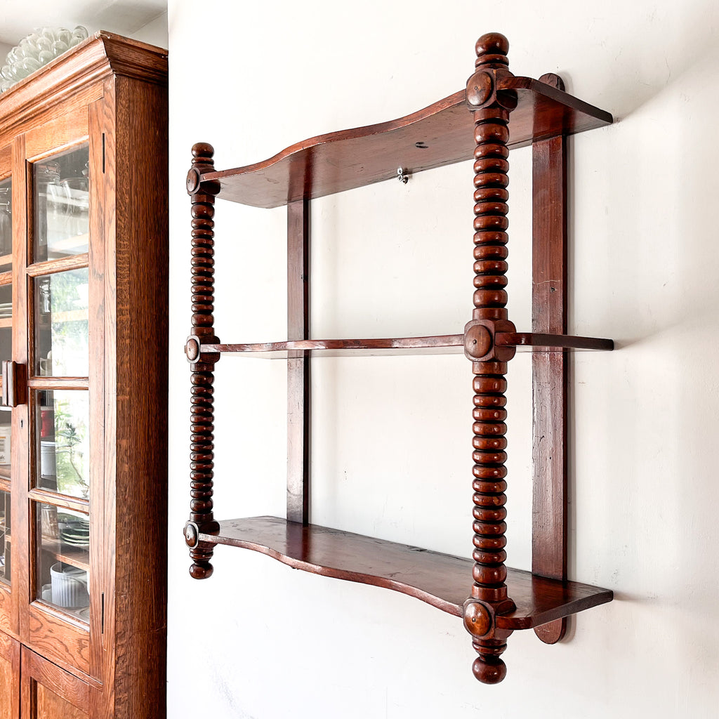 Continental Antique Bobbin Pine Wall Shelf