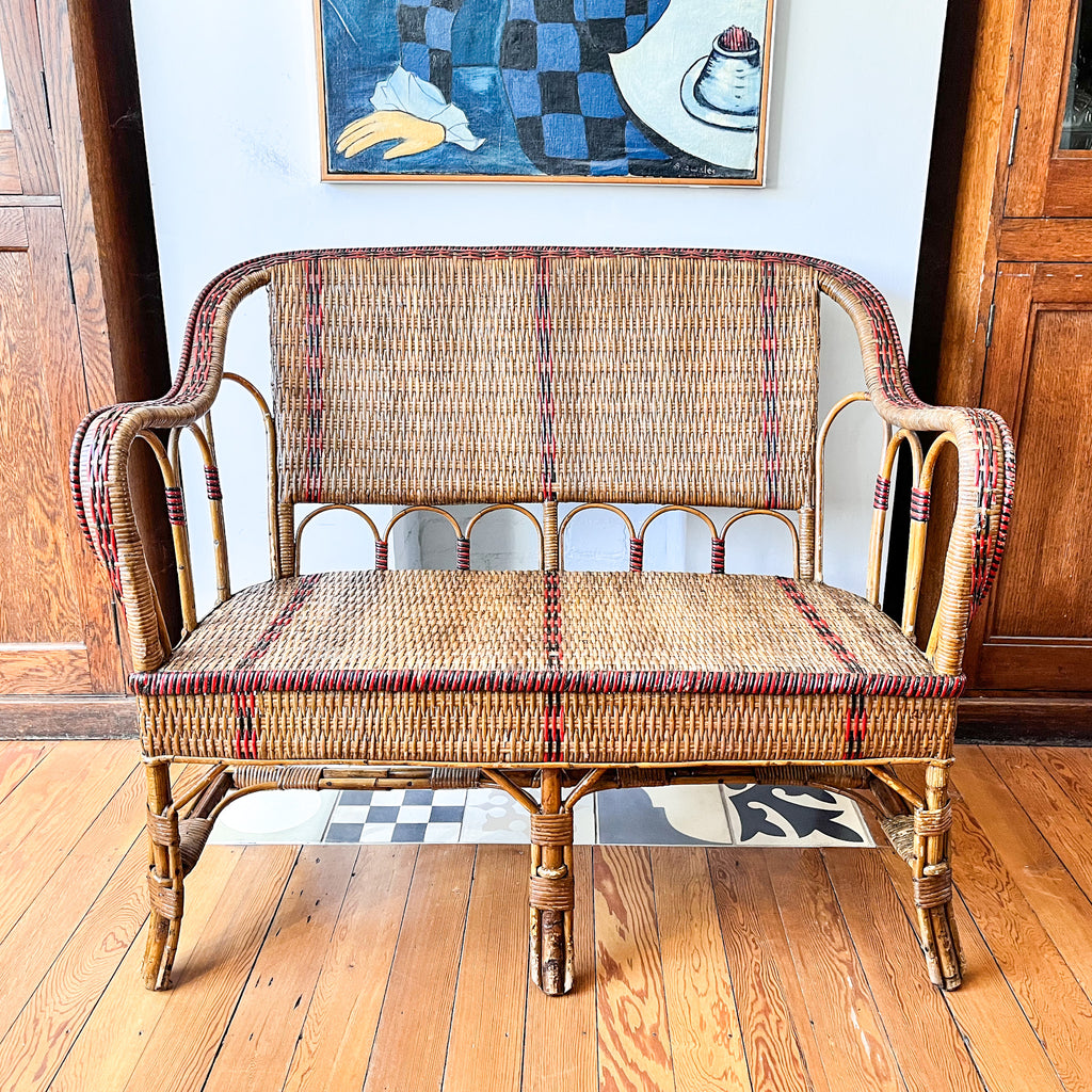 French Vintage Bamboo And Cane Sofa