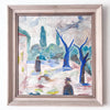 Swedish Oil On Board, Composition With Blue Trees, Signed Bertil Norell