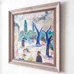 Load image into Gallery viewer, Swedish Oil On Board, Composition With Blue Trees, Signed Bertil Norell
