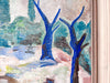 Swedish Oil On Board, Composition With Blue Trees, Signed Bertil Norell