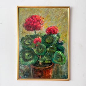 Swedish Oil On Board, Lisa's Pelargoniums, Signed