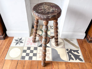 Tall Rustic French Vintage Stool With Chunky Bobbin Legs