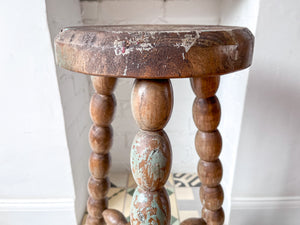 Tall Rustic French Vintage Stool With Chunky Bobbin Legs