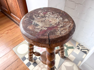 Tall Rustic French Vintage Stool With Chunky Bobbin Legs