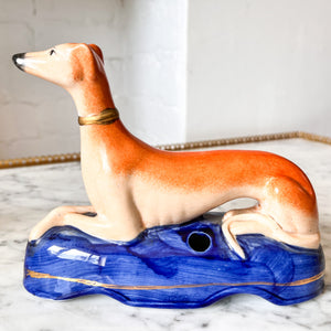 Pair Of Vintage Staffordshire Pottery Hound Dog Ink Wells