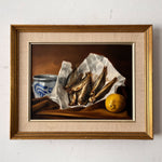 Load image into Gallery viewer, Sardines With Lemon Vintage French Oil Painting, Signed
