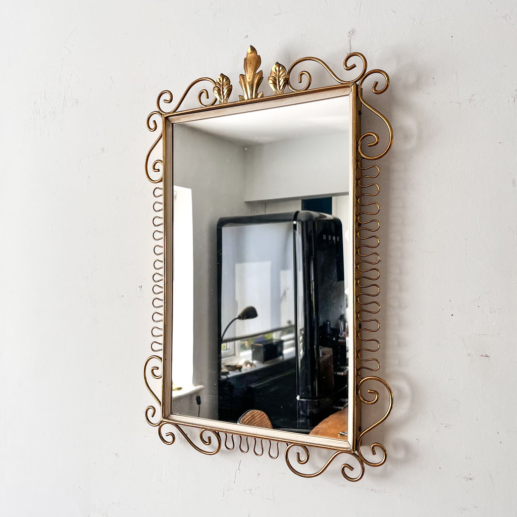 Mid Century French Wall Mirror In A Brass Frame