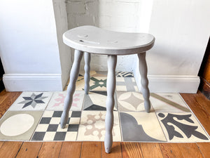 French Vintage Light Grey Painted Stool / Table With Bobbin Legs