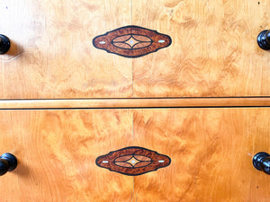 Early 20th Century Marble Top Birch Veneer Swedish Dresser Encrusted With Mother Of Pearl