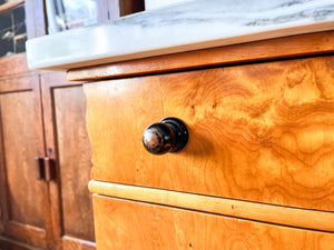 Early 20th Century Marble Top Birch Veneer Swedish Dresser Encrusted With Mother Of Pearl