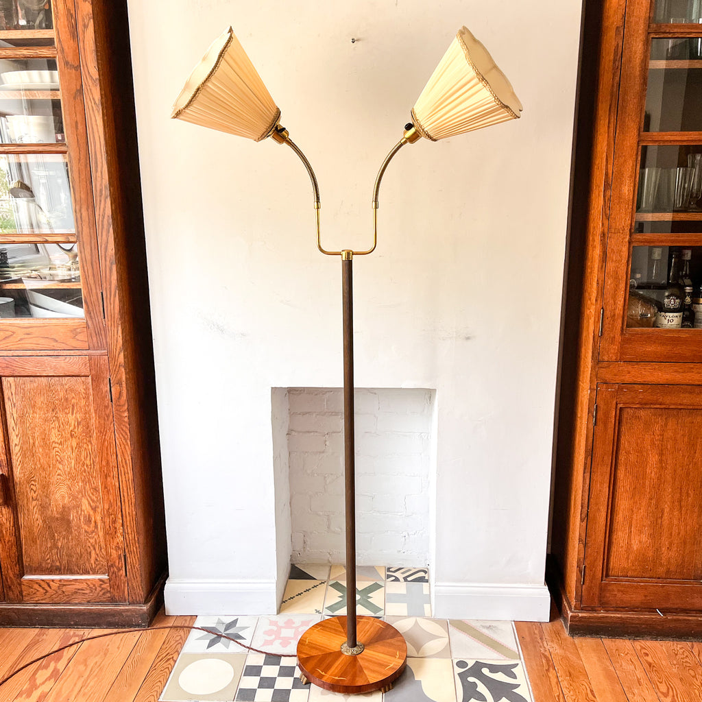RESERVED - Mid Century Swedish Brass Floor Lamp With Two Fabric Shades