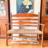 Antique Beech Rail Back Bench With Rush Seat