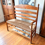 Load image into Gallery viewer, Antique Beech Rail Back Bench With Rush Seat
