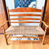 Antique Beech Rail Back Bench With Rush Seat