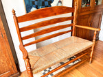 Load image into Gallery viewer, Antique Beech Rail Back Bench With Rush Seat
