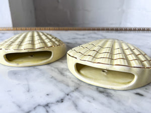 Pair Of Vintage Ceramic Gilt Shell Wall Pockets