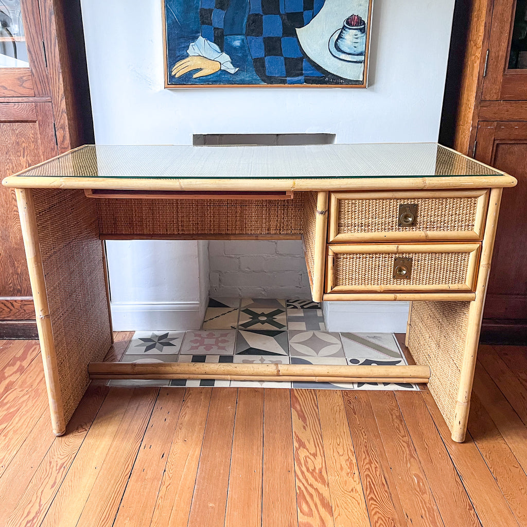 Vintage Wicker And Bamboo Dal Vera Desk