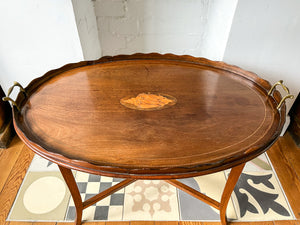 Vintage Scalloped Shell Inlaid Oval Tray Table